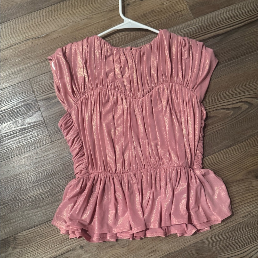 Express Shimmering Pink Ruched Blouse
